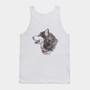 Classic Siberian Husky Dog Profile Drawing Tank Top